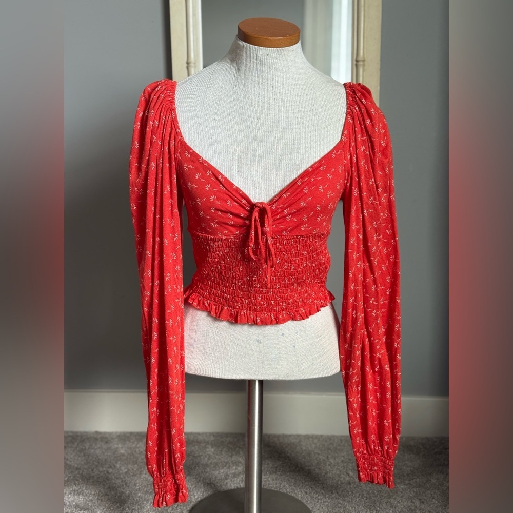 Urban Outfitters Orange Old Soul Floral Long Sleeve SmockCropped Top size medium